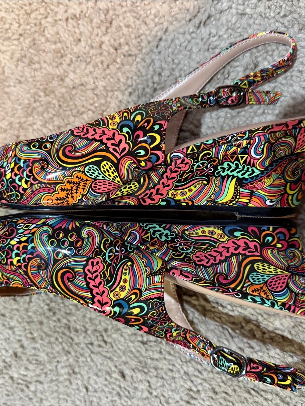 Multicolor Paisley Slingback Peep-Toe wedges